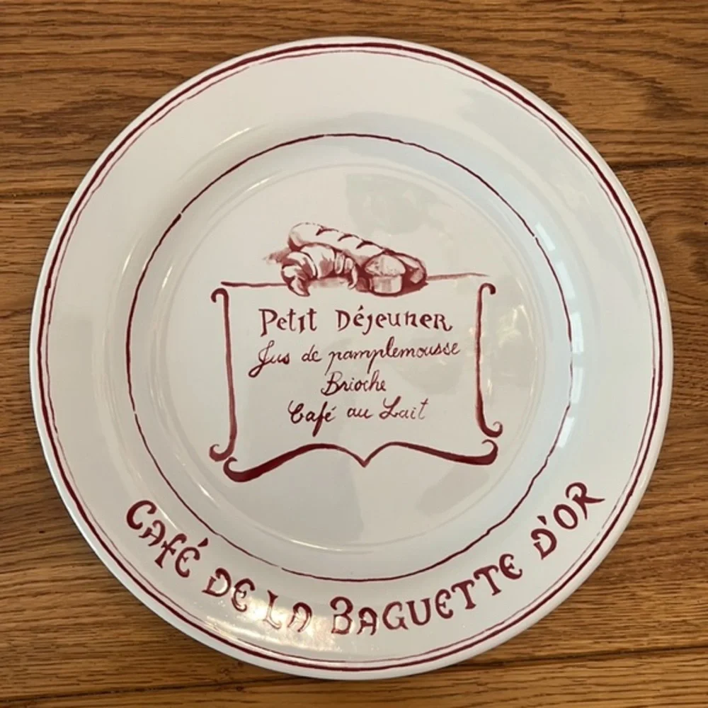 Williams Sonoma Petit‎ Dejeuner Plate Maroon White Set of 3